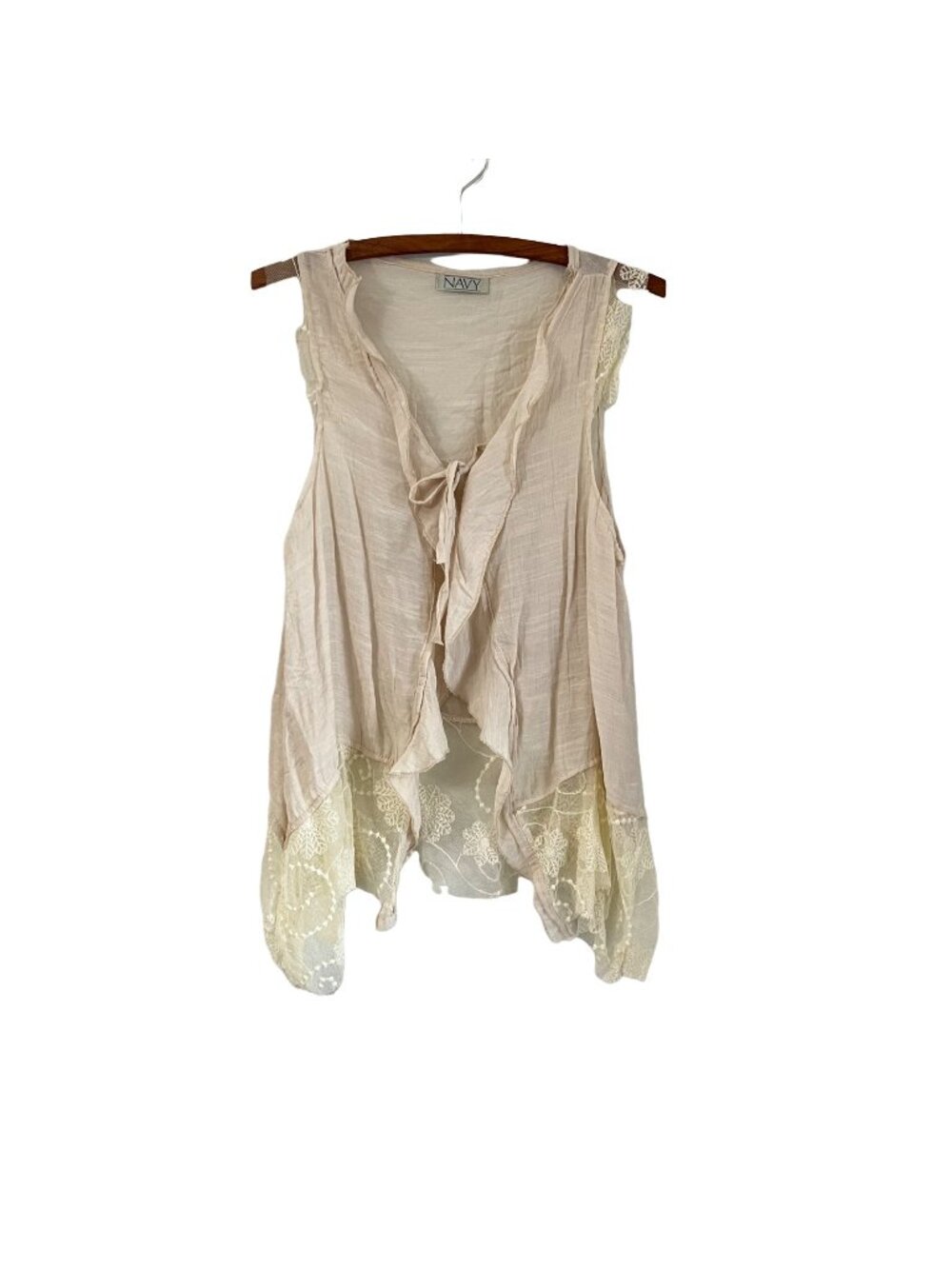 NAVY Womens Cream Lace Embroidered Boho Festival Front Tie Sleeveless Cardigan M